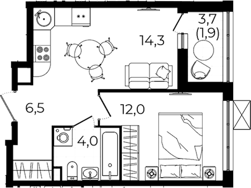 1-комнатная квартира 38.7 м², 10/12 эт., ЖК «А101 Всеволожск»